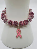 Handmade Pink Rhinestone Breast Cancer Awareness Bracelet