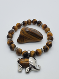 Natural Tigers Eye & Sterling Silver Bracelet with Elephant Charm