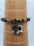 Natural Tigers Eye & Sterling Silver Bracelet with Elephant Charm