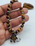 Natural Tigers Eye & Sterling Silver Bracelet with Elephant Charm