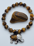 Natural Tigers Eye & Sterling Silver Bracelet with Elephant Charm
